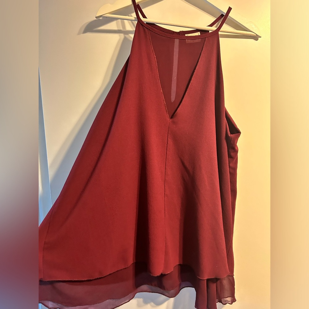 Plum Sleeveless Keyhole Chiffon Top - XL